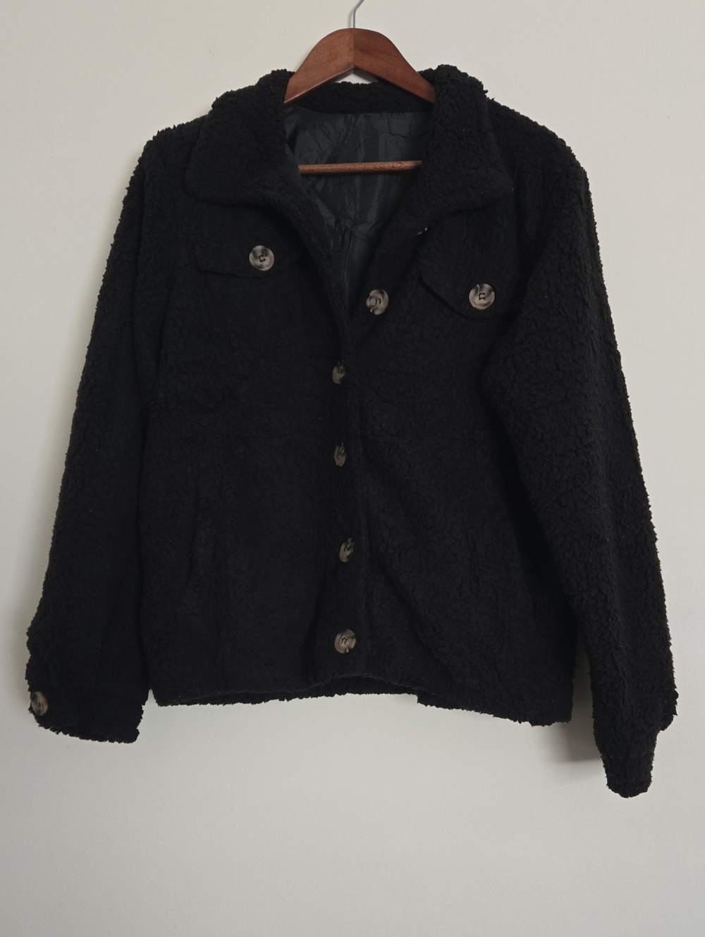 Black Sherpa Button-Up Jacket - Women